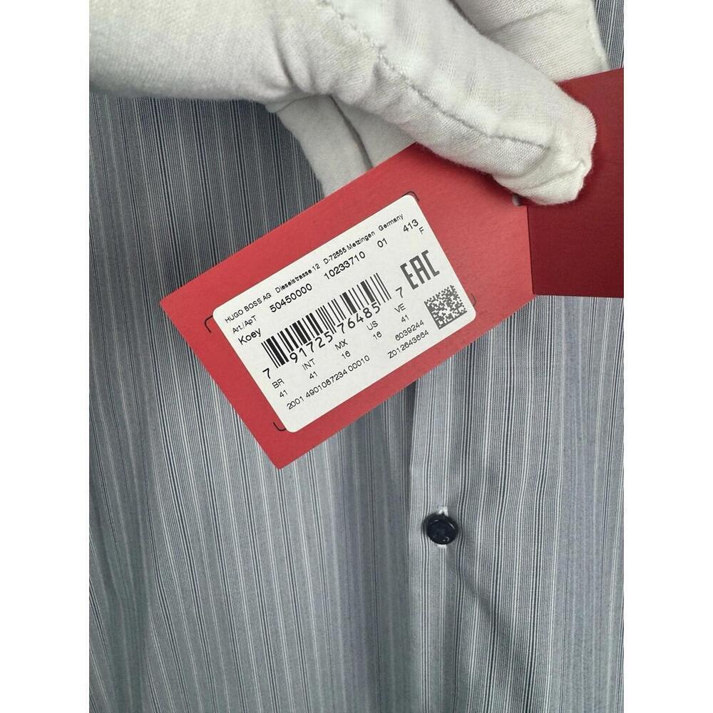 Hugo Boss Red Label Koey Slim Fit Easy Iron Striped Dress Shirt Blue Size 41/16 - Picture 8 of 8